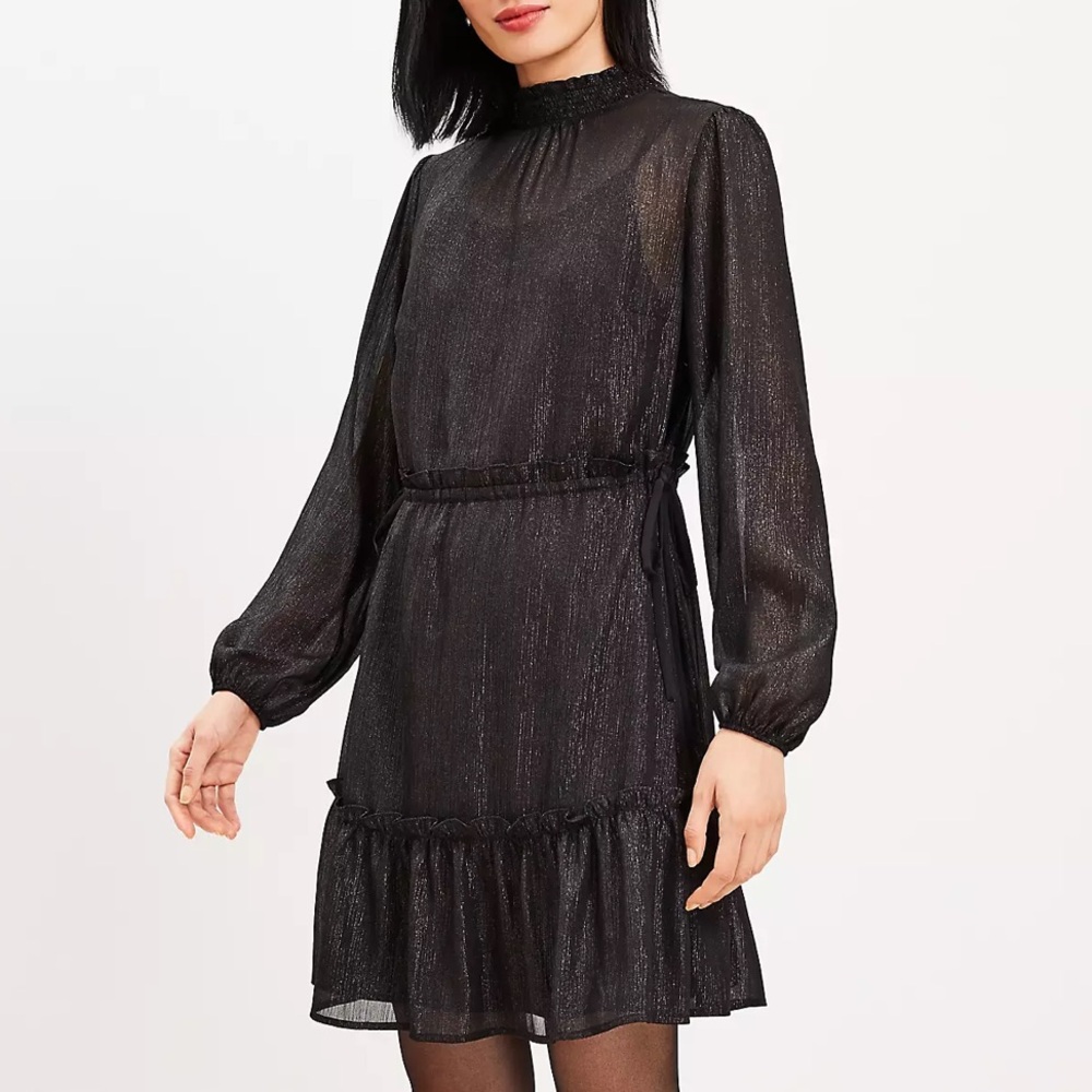 LOFT Smocked Neck Tiered Swing Dress XS